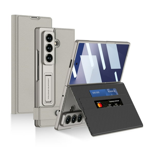 Compatible with Samsung Galaxy Z Fold 7 Phone Case,Built-in Screen Protector,PU Leather Flip Stand,With Card Slots,Invisible Stand,Magnetic Closure,Shockproof Anti-Scratch Phone Case,Titaniumgray