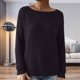 thumbnail image 1 of MHFRRA Camiseta Informal de Manga Larga de Punto Acanalado, Holgada, Cómoda y Suave, Básica para Otoño e Invierno. Negro, 1 of 3