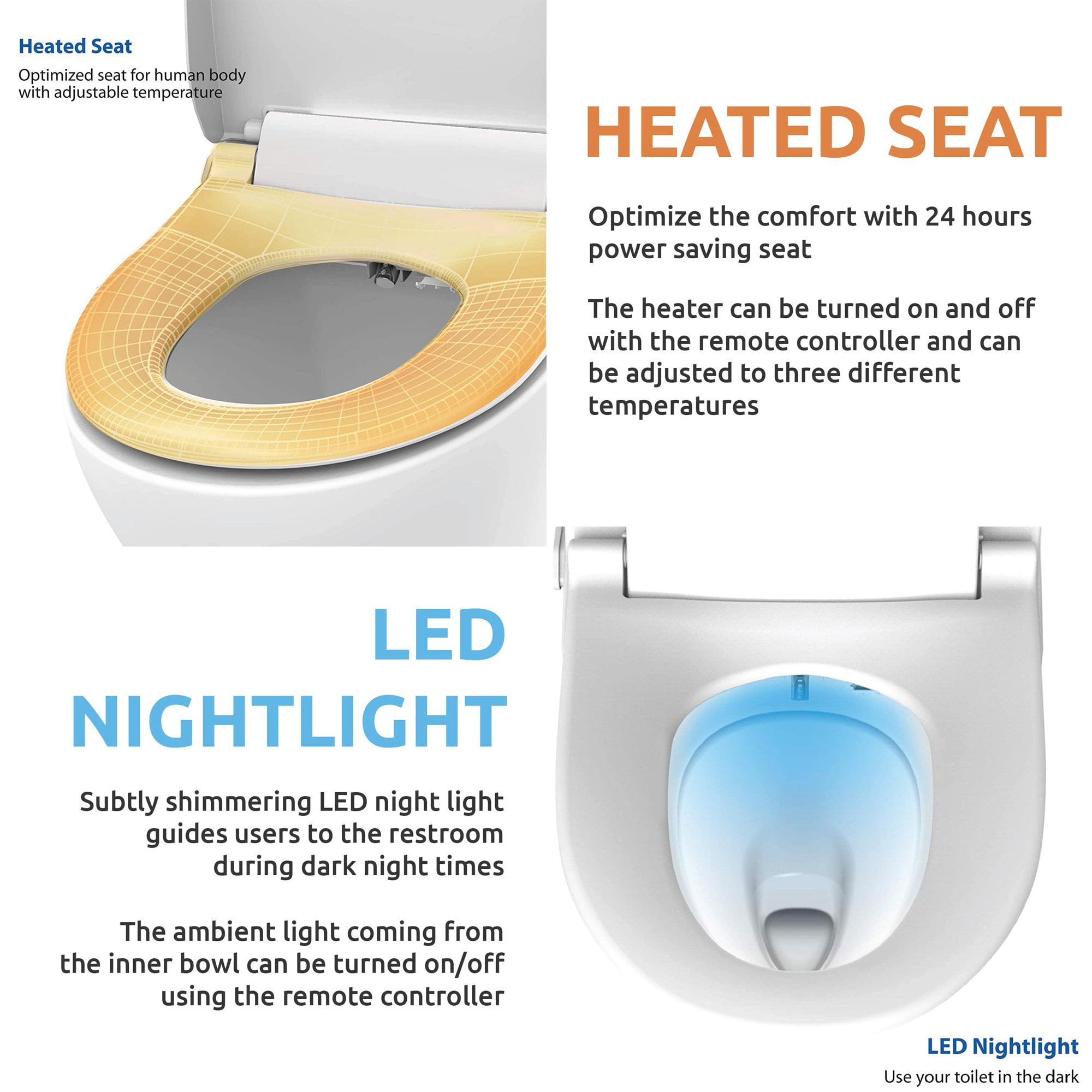 VOVO STYLEMENT Bidet Toilet Seat Heated Seat, Warm Dry and Water, LED  Nightlight, Round | Walmart Canada