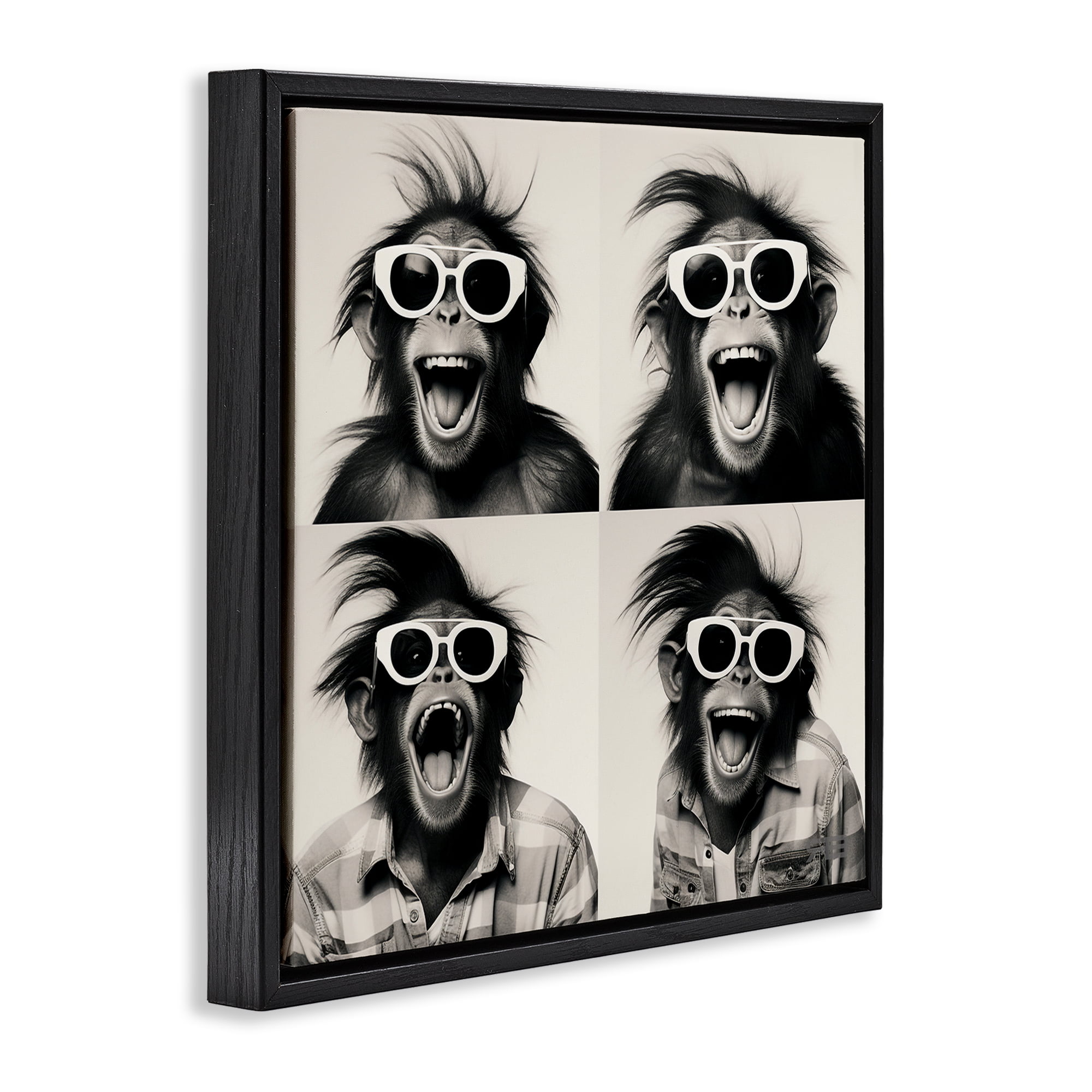 Stupell Industries Fun Sunglasses Monkey Animals Painting Black Floater Framed Canvas Art Print Wall Art, 18 x 18