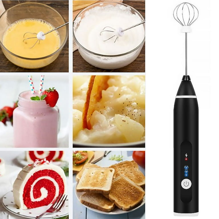 Freestyle NOK Electric Milk Frother Rechargeable Egg Beater 3 Speed Foam Maker Handheld Whisk Drinks Mixer, Black, Size: 11.4