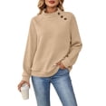 thumbnail image 2 of ClodeEU Women's Crew Neck Waffle Knit Drop Shoulder Long Sleeve Pullover,Casual Loose Basic Sweatshirt Top Khaki,Women's Plus M, 2 of 9
