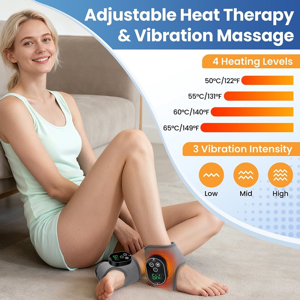Ankle Heated Wrap Brace, Ankle Heating Pad, Cordless Ankle Massager with Heat with 4 Heat Levels, 3 Vibration & Timing Modes, 3000mAh Battery, Heated Ankle Wrap for Ankle Tension, Gray 2pcs