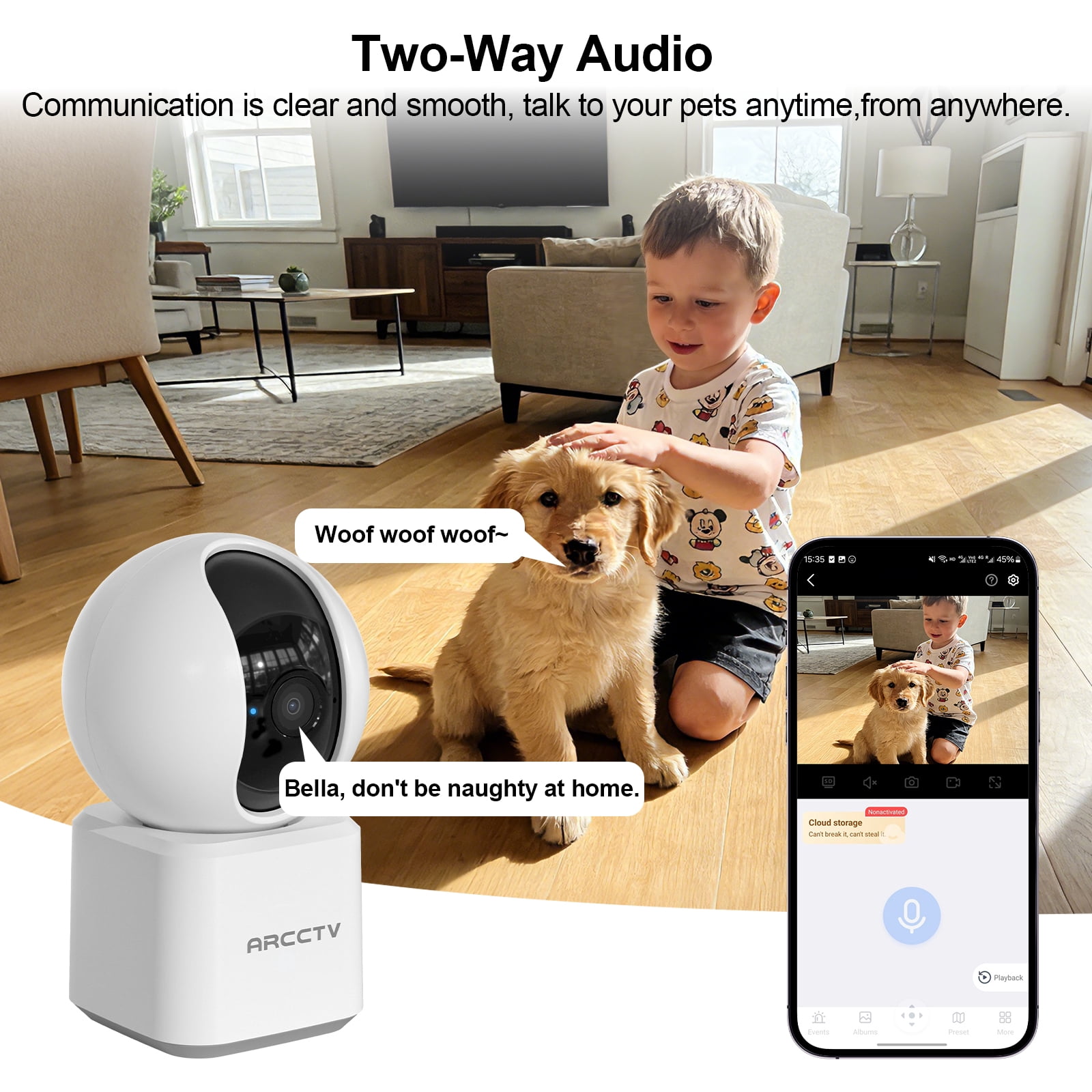 ARCCTV 2K 5G/2.4Ghz Security Camera Indoor Wireless WiFi, Pet/Dog/Cat/Baby Camera with Phone App for Home Security, 360°View,Night Vision, 2-Way Audio