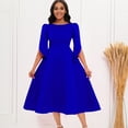 thumbnail image 2 of AURA Women’s Flared Mid Length Dress Round Neck Three Quarter Sleeve High Waist Zipper S XXXL, 2 of 7