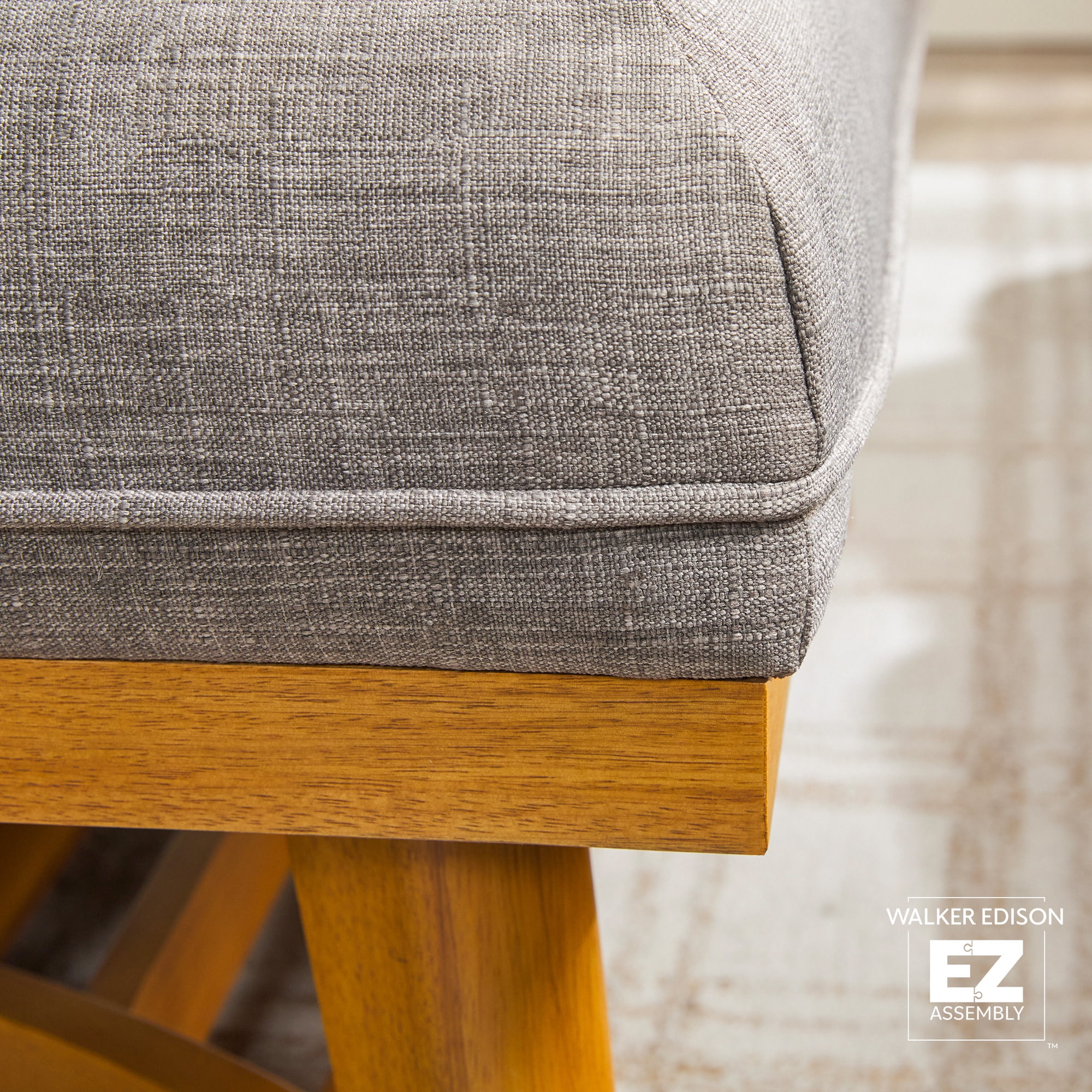 Walker Edison Modern Farmhouse Easy Assembly Linen Large Ottoman, Dark Grey