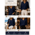 thumbnail image 4 of DOKOTOO Blouses for Women Dressy Casual Ruched V Neck Smocked Tops 3/4 Sleeve Loose Fit Shirts, 4 of 10