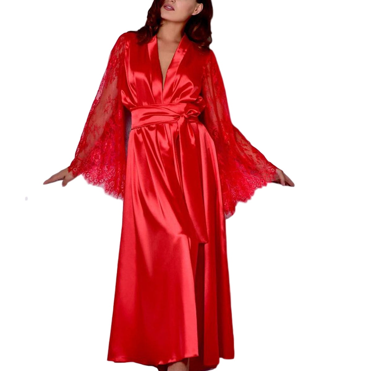 FOCUSNORM Women's Silk Satin Long Robes Sleepwear Night Dress
