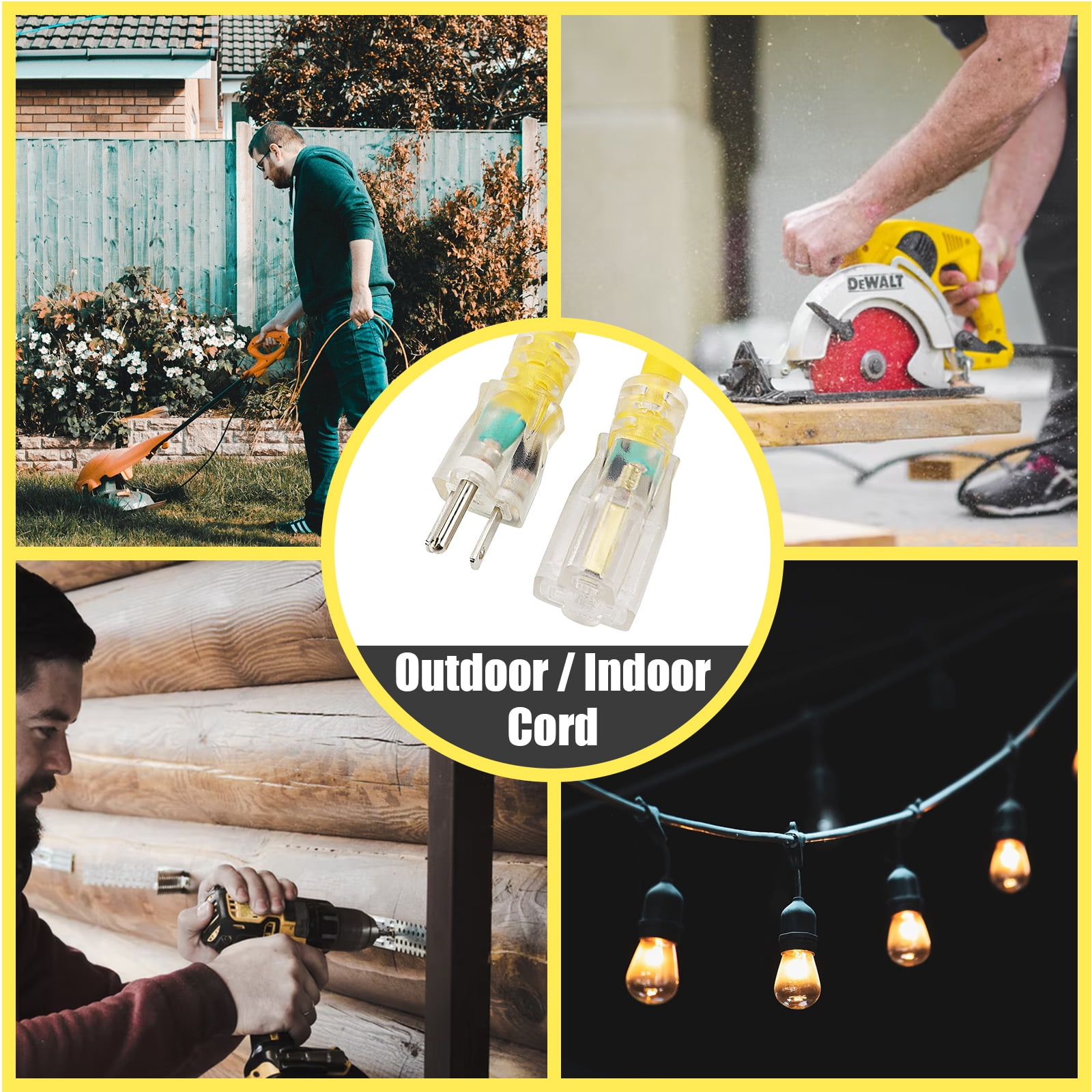 EP 10 Ft 10/3 SJTW Yellow Outdoor/Indoor Extension Cord, 10 Gauge Durable Electrical Cable