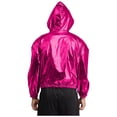 thumbnail image 2 of TiaoBug Men's Holographic Hoodie Long Sleeve Shiny Metallic Bomber Jacket Hooded Zip-up Outerwear Coat Hot Pink XL, 2 of 4