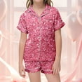 thumbnail image 2 of Tfken Girls Loungewear Sets For Summer Lapel Neck Short Sleeve Sequins Button Tops With Pocket And Shorts Set Trendy Sleepwear Teen Comfortable Homewear Outfit Black Size 2-3 Years, 2 of 6