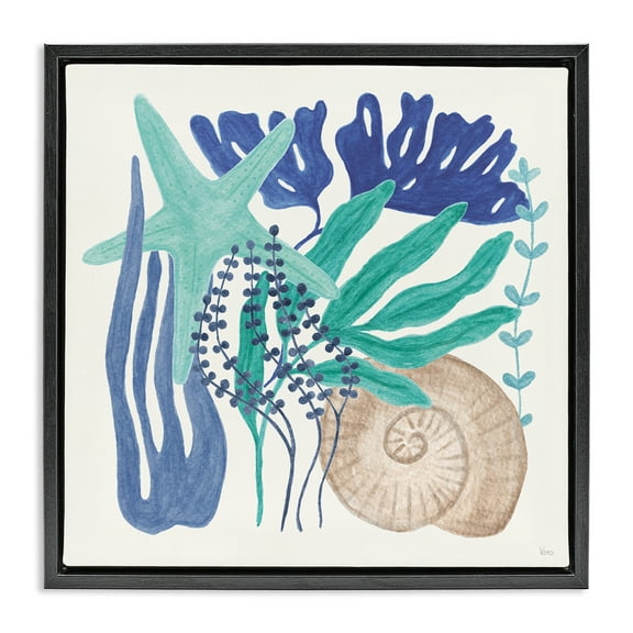 Stupell Industries Layered Coastal Shells Nautical & Beach Painting Black Floater Framed Canvas Art Print Wall Art, 18 x 18