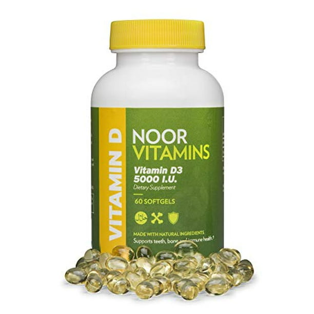 NoorVitamins Vitamin D3 5000 IU Softgels I Supports Bone, Immune, Heart & Mood Health I Pure Vitamin D From Safflower Oil To Maximize Absorption I Natural, Non-GMO, Gluten Free & Halal (