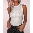 thumbnail image 3 of CHICME Rhinestone Tank Tops For Women Solid Color Ribbed Crew Neck Sleeveless Basic Vest Slim Fit Party Y2K Womens Sparkly Top White-M, 3 of 9