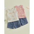 thumbnail image 3 of Loicainy 2Pcs Baby Toddler Girl Summer Outfits 6 12 18 24 Months 2T 3T 4T Sleeveless Bow Front Tank Tops + Denim Shorts Set Kids Clothes, 3 of 9