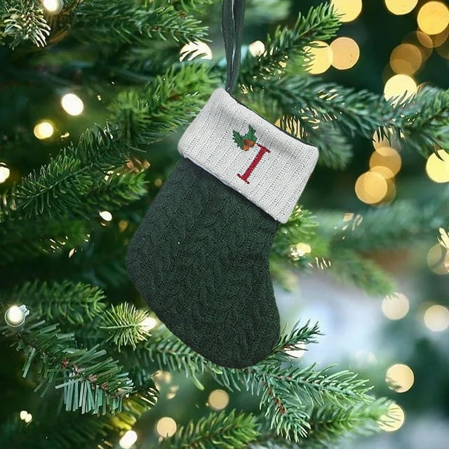 Wzzjkit Christmas Stockings Personalized Knitted Hosiery Wool Hosiery Embroidered Letter Christmas Tree Decorations Children's Candy Gift Bag for Home Party Ornament Decor Christmas Stocking