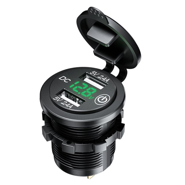 Enchufe USB Dual 12V, Enchufe USB para Cargador de Coche con Interruptor Verde Sunnimix Toma de corriente USB dual