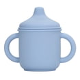 thumbnail image 1 of Taza de silicona a prueba de derrames, apta para lavavajillas y microondas, taza de entrenamiento con asas y tapa con boquilla para niños pequeños y bebés, color azul, 1 of 9