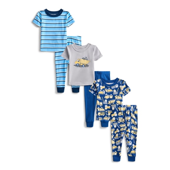 Wonder Nation Toddler Boys or Girls Cotton Snug Fit Short Sleeve Pajama Top and Pants Set, 6-Piece, Sizes 12M-5T