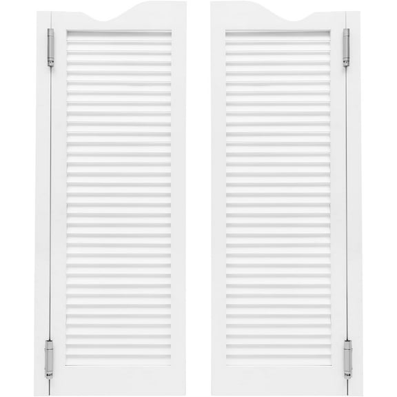 Louvered Interior Swinging Doors Solid Wood Saloon Door with Hinges, 32" W x 42" H Entrance Partition Half Waist Cafe Door for Stairs Hallway Kitchen Bar - White