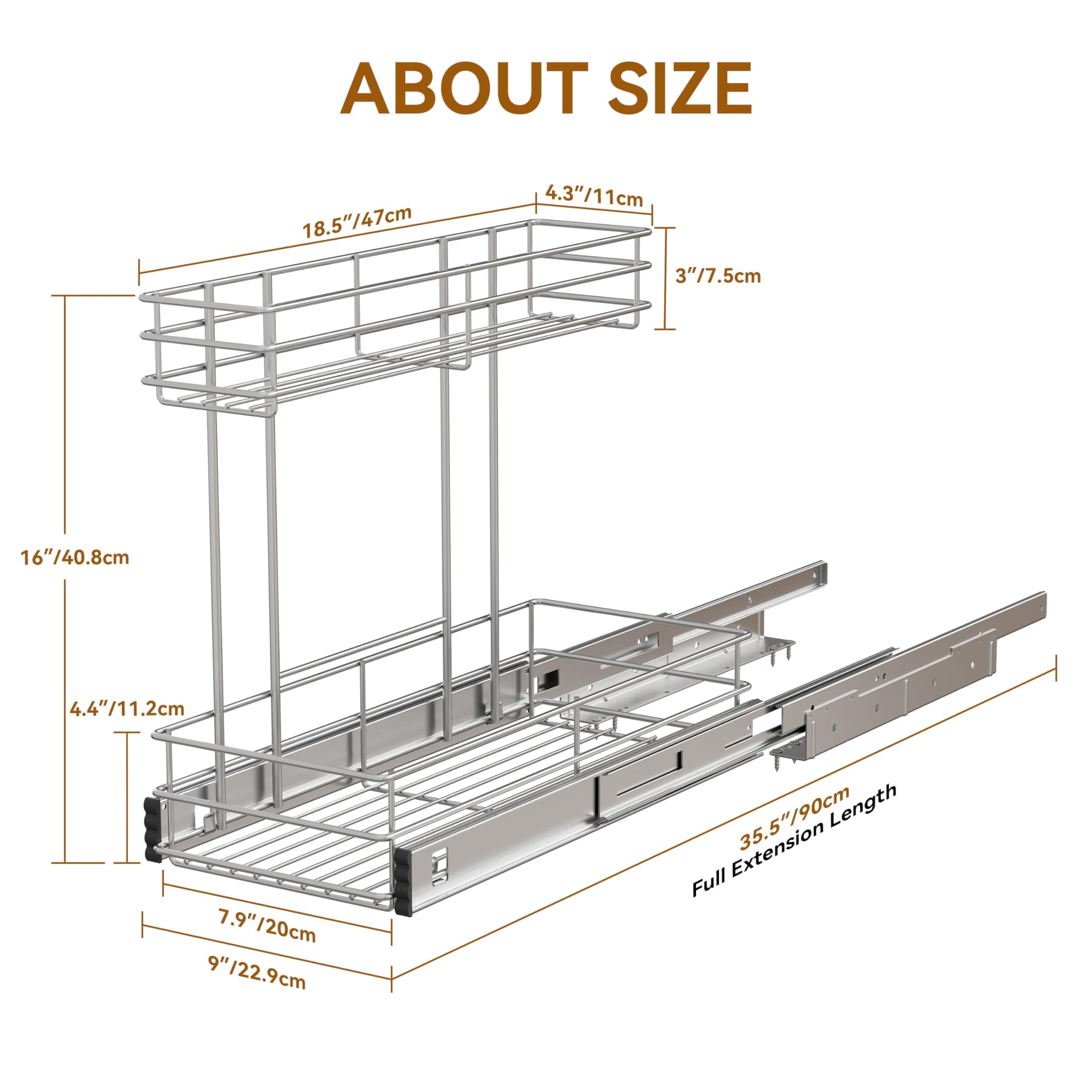 STORKING 2 Tier Under Sink Pull Out Cabinet Organizer Slide Wire Shelf Basket for Kitchen Base Cabinets 9" W 18.5" D 16" H