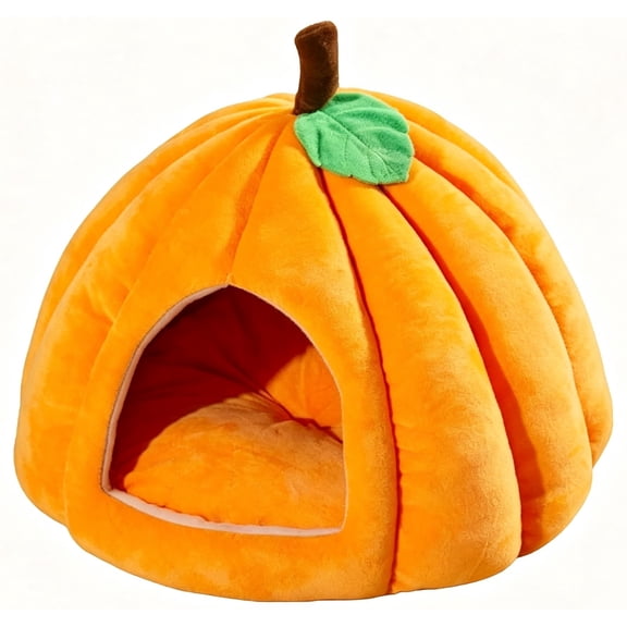 Pumpkin Cat Bed for Indoor Cats, Cozy Halloween Cat Cave Bed with Removable Cushion, Soft Plush Enclosed Dog Hut, Warm Pumpkin‑Shape Pet Nest, Halloween Decorative Sleeping Bed for Kitten Small Dogs