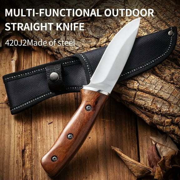 Survival Hunting Knife with Sheath, 9-inch Fixed Blade Tactical Bowie Knife with Sharpener
