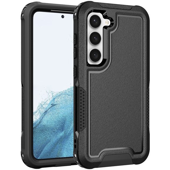 Galaxy S23 5G Case with Screen Protector, Military Grade Shockproof Drop Protection Defender Hybrid Rugged Anti-Scratch Dual Layer TPU PC Back Case Cover for Samsung Galaxy S23 5G 6.1", Black