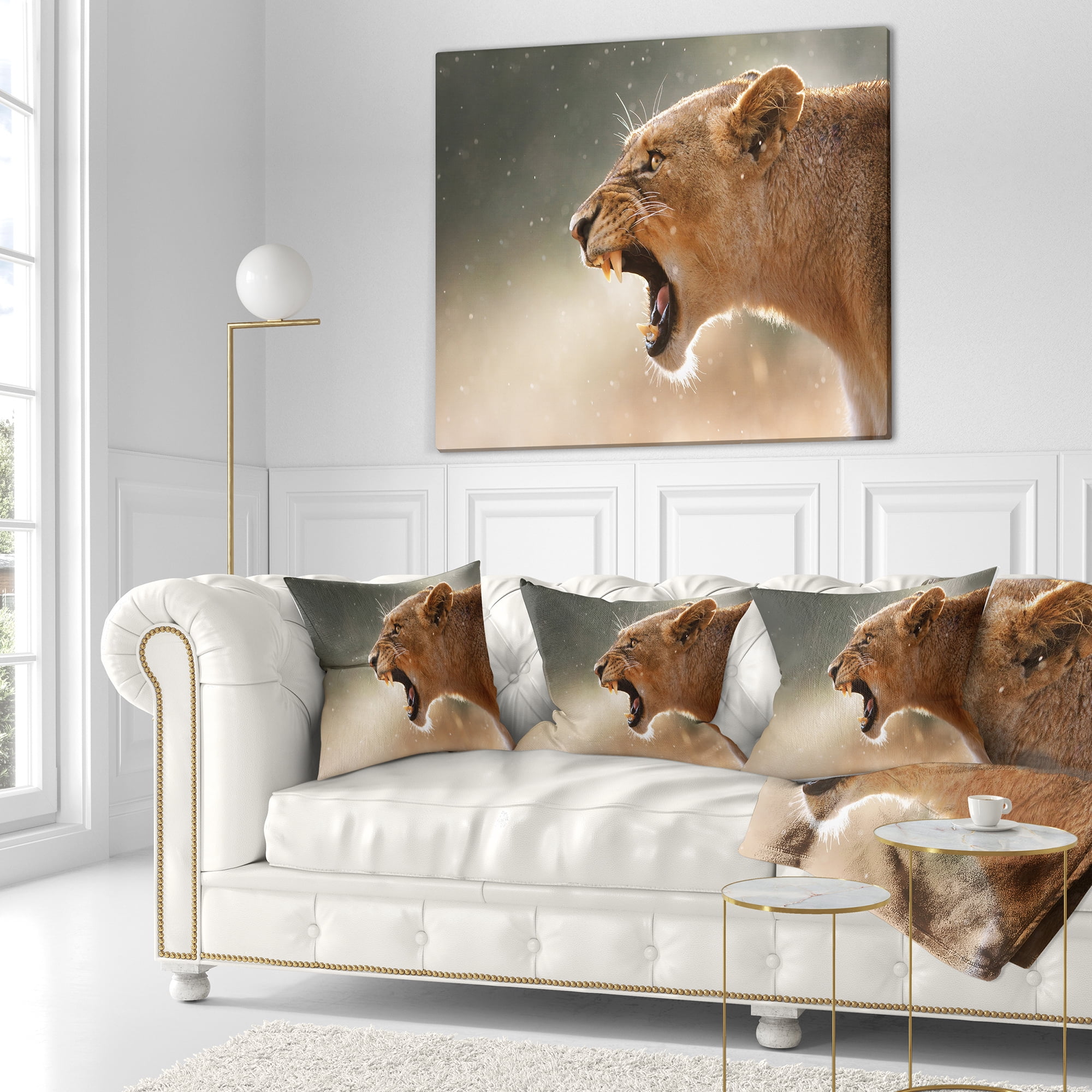 Designart Lion Showing Dangerous Teeth - African Throw Pillow - 18x18