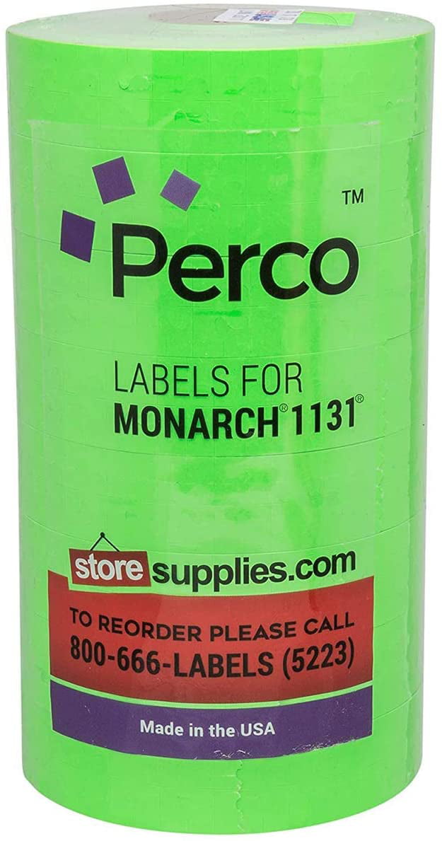 Fluorescent Green Pricing Labels to fit Monarch 1131 Pricers 8 Rolls with 1 Free Ink Roller.