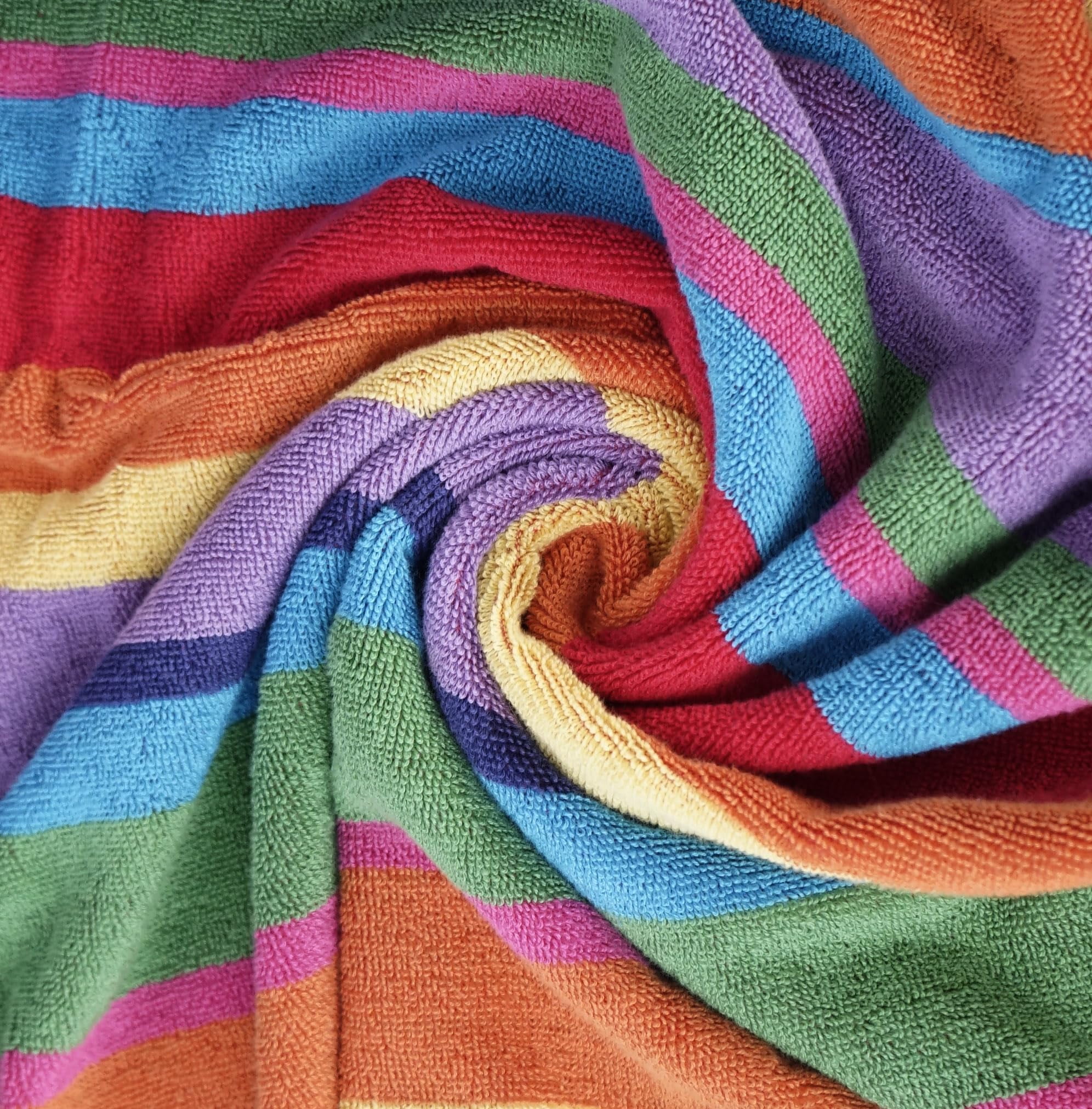 White Classic Luxury Rainbow Striped Cotton Beach Towels, 30 x 60, 4 Count