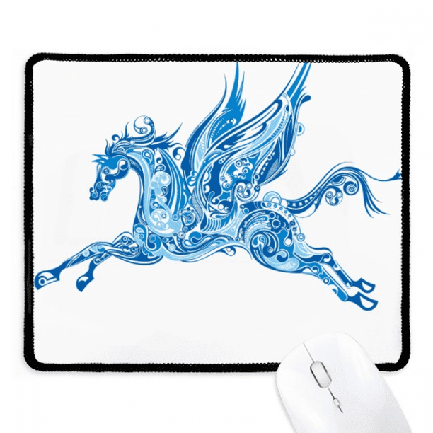 Blue Horse Wing Animal Art Grain Mousepad Stitched Edge Mat Rubber Gang ...