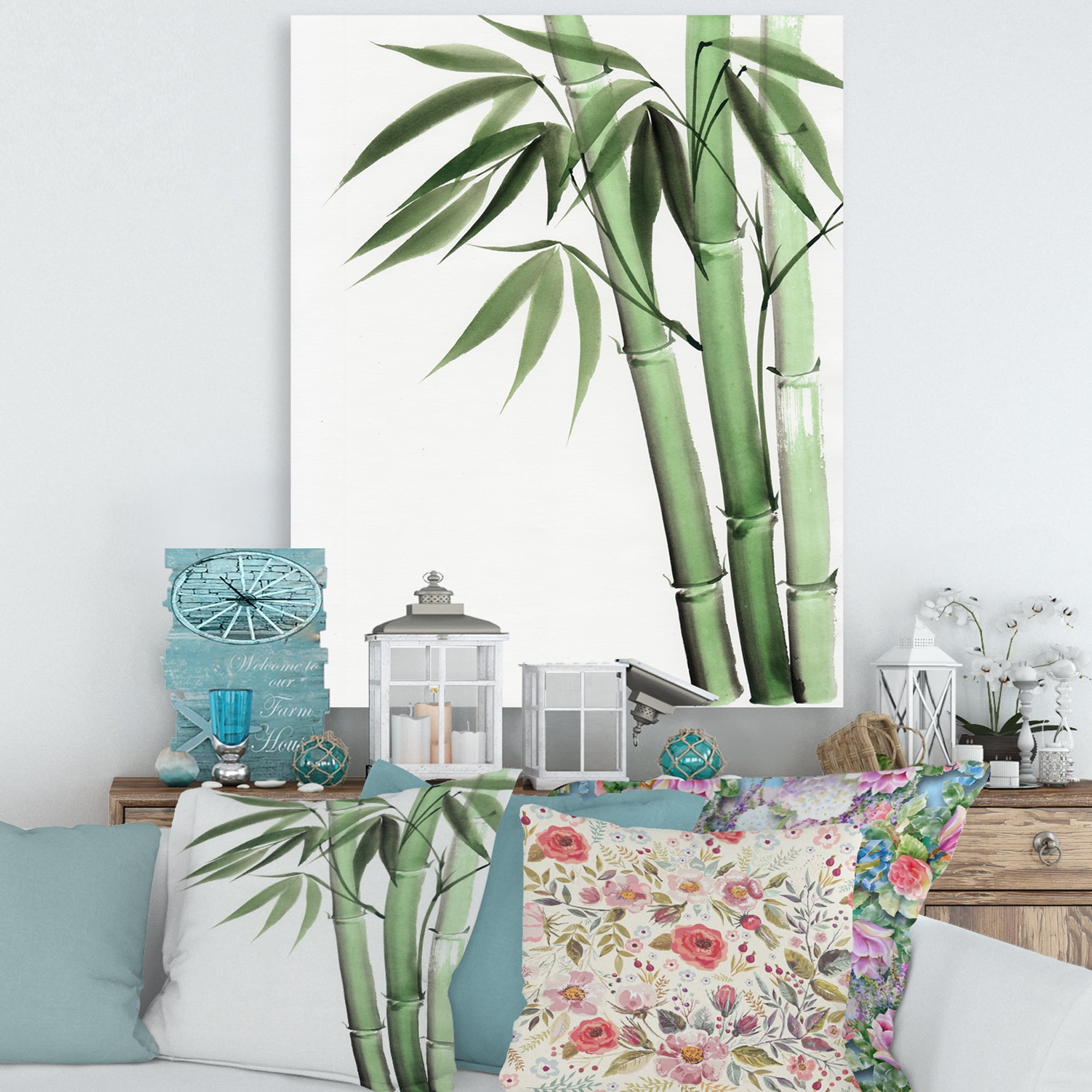Designart ' Palm Bamboo Detail On White II ' Traditional Canvas Wall Art Print