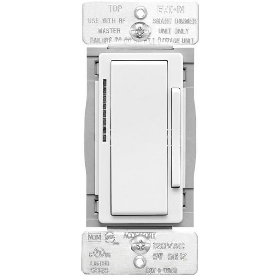 Eaton WACD-W-SP-L Wi-Fi Smart Dimmer, White, Flush, 120V, Back and Side Wire, Single-pole, Three-way, 32°F to 104°F (0°C to 40°C), Single-phase, Multi-location, PC/PBT, WFD30, Wi-Fi