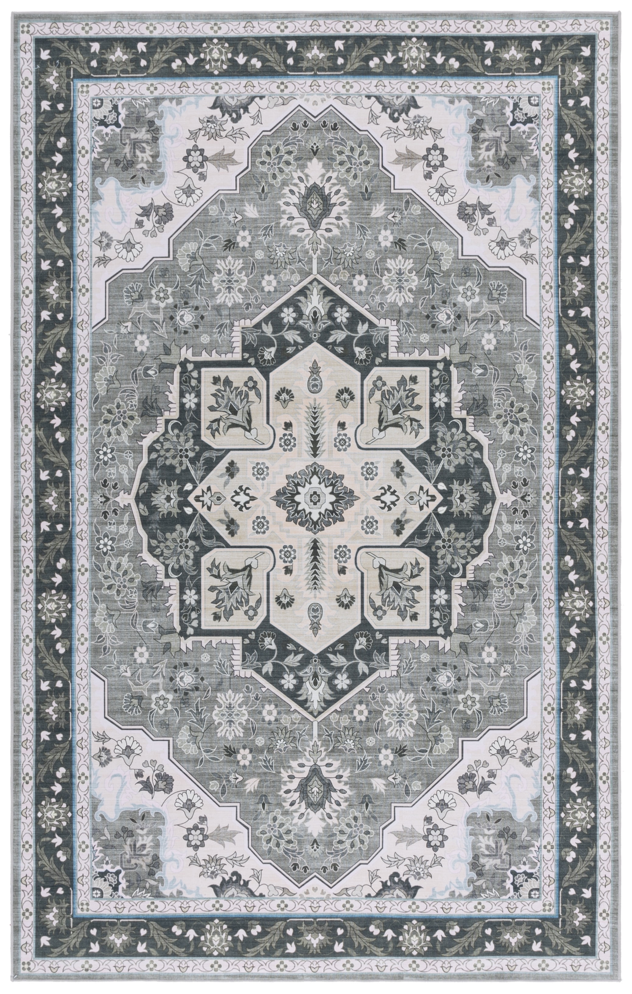 SAFAVIEH Tucson Luvina Oriental Machine Washable Area Rug, Green/Light Green, 3' x 5'