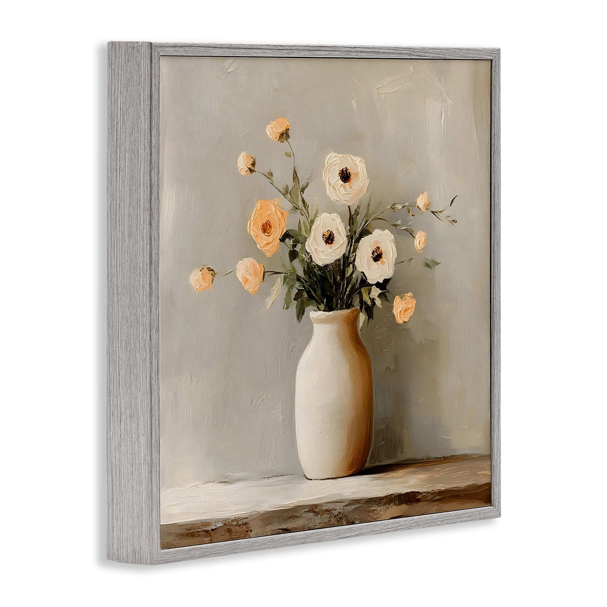 Stupell Industries Simple Floral Vase in Pastels Gray Framed Giclee Art, design by Creative Studio