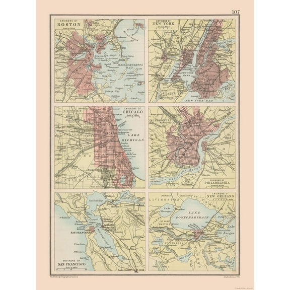 Historic Map - United States Major Cities - Bartholomew 1892 - Vintage Wall Art