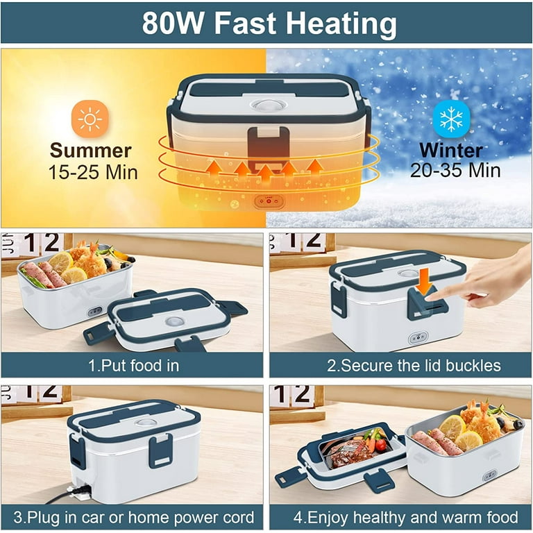 Electric Lunch Box 2 in 1, Food Heater Car and Home Use Portable 110V & 12V  60W - Stainless Steel