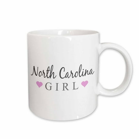 

3dRose North Carolina Girl - home state pride - USA - United States of America - text and cute pink hearts Ceramic Mug 15-ounce