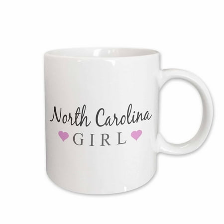 

3dRose North Carolina Girl - home state pride - USA - United States of America - text and cute pink hearts Ceramic Mug 15-ounce