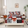 thumbnail image 2 of Manfei Boys Sport Fitted Sheet, Basketball Checkered Queen Bedding, Black Red 04 3pcs, 1 Fitted Sheet and 2 Pillowcases, 2 of 6