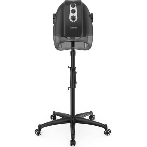 Ionic Hooded Hair Dryer, Gray - Professional Bonnet Hair Dryer for Home and Salon with 3 Temperature Settings, Portable, Lightweight, Adjustable Height and Wheels, 1000W, 120V AC, 60 Min Timer