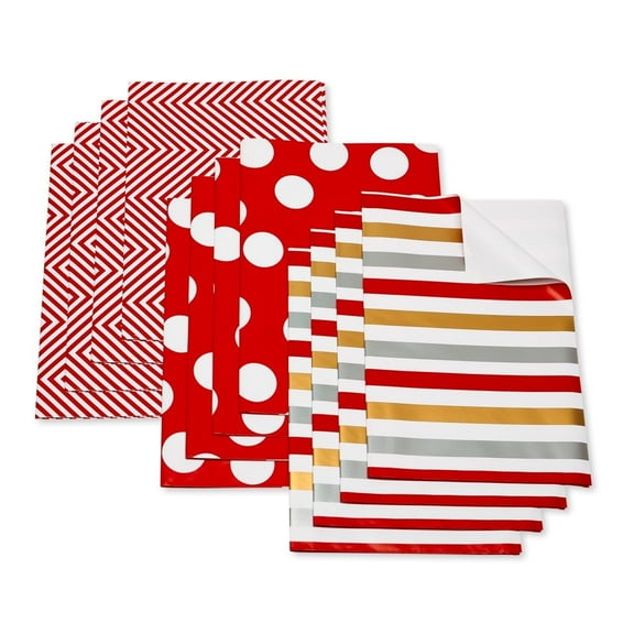 American Greetings Wrapping Paper Sheets with Gridlines, Red and White Patterns (12-Sheets, 100 sq. ft)