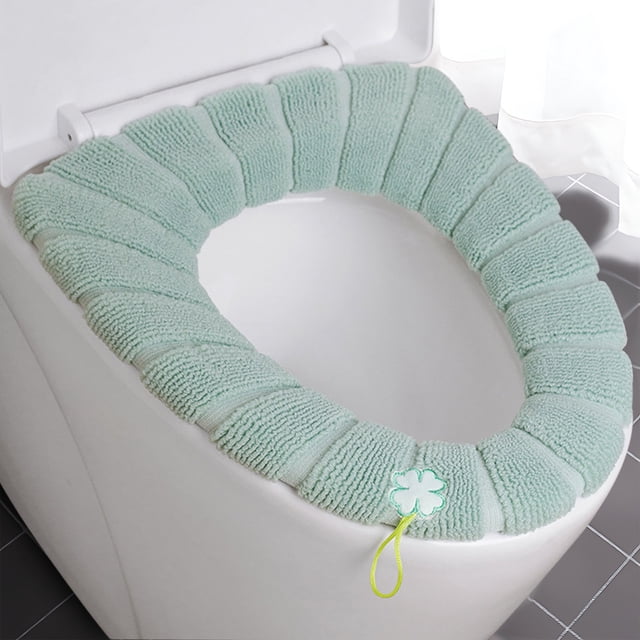 Seyotauo Toilet Seat Cover,Bathroom Soft Thicker Warmer with Snaps Fixed Stretchable Washable Fiber Cloth Toilet Seat Covers Pads Easy Installation& Cleaning