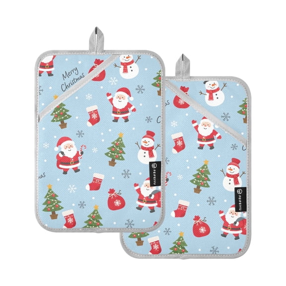 Two Pieces Of Square Heat Insulation Pad Oven Mitts Santa Claus 7x9.8 Inch Oven Microwave Kitchen Cooking Baking