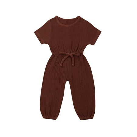 

Baby Romper Summer Soft Solid Color Short Sleeve Elastic Waist Jumpsuit