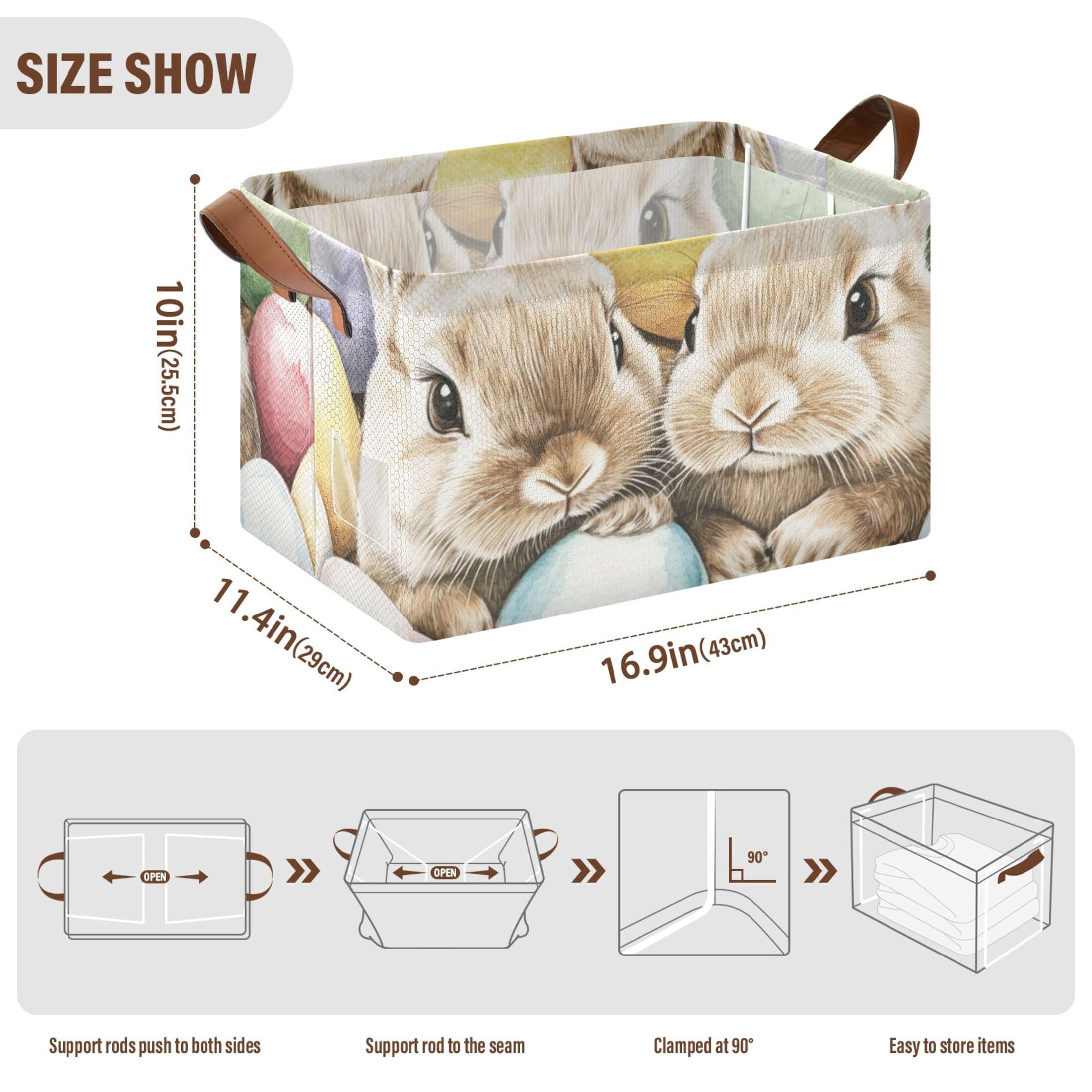 Easter Eggs Bunnies Foldable Storage Large Fabric Storage Baskets Organizer Storage Bins with Handles for Shelves