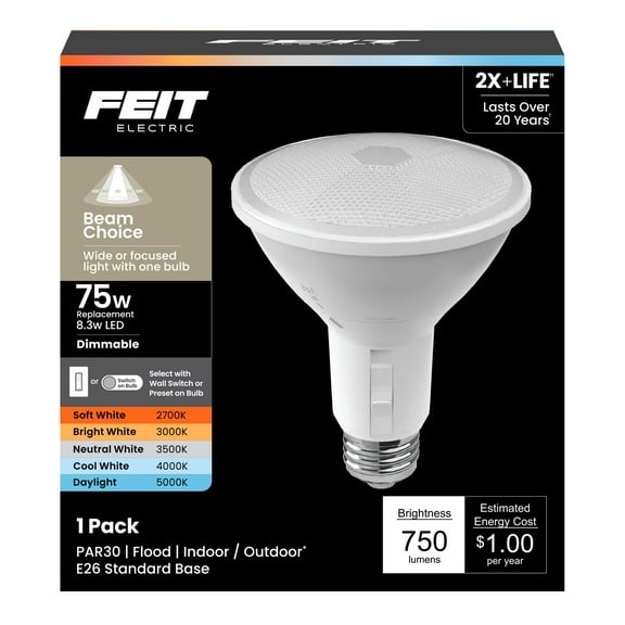 Feit Electric 3018686 75W PAR30 E26 Medium LED Bulb - Adjustable Equivalence, White