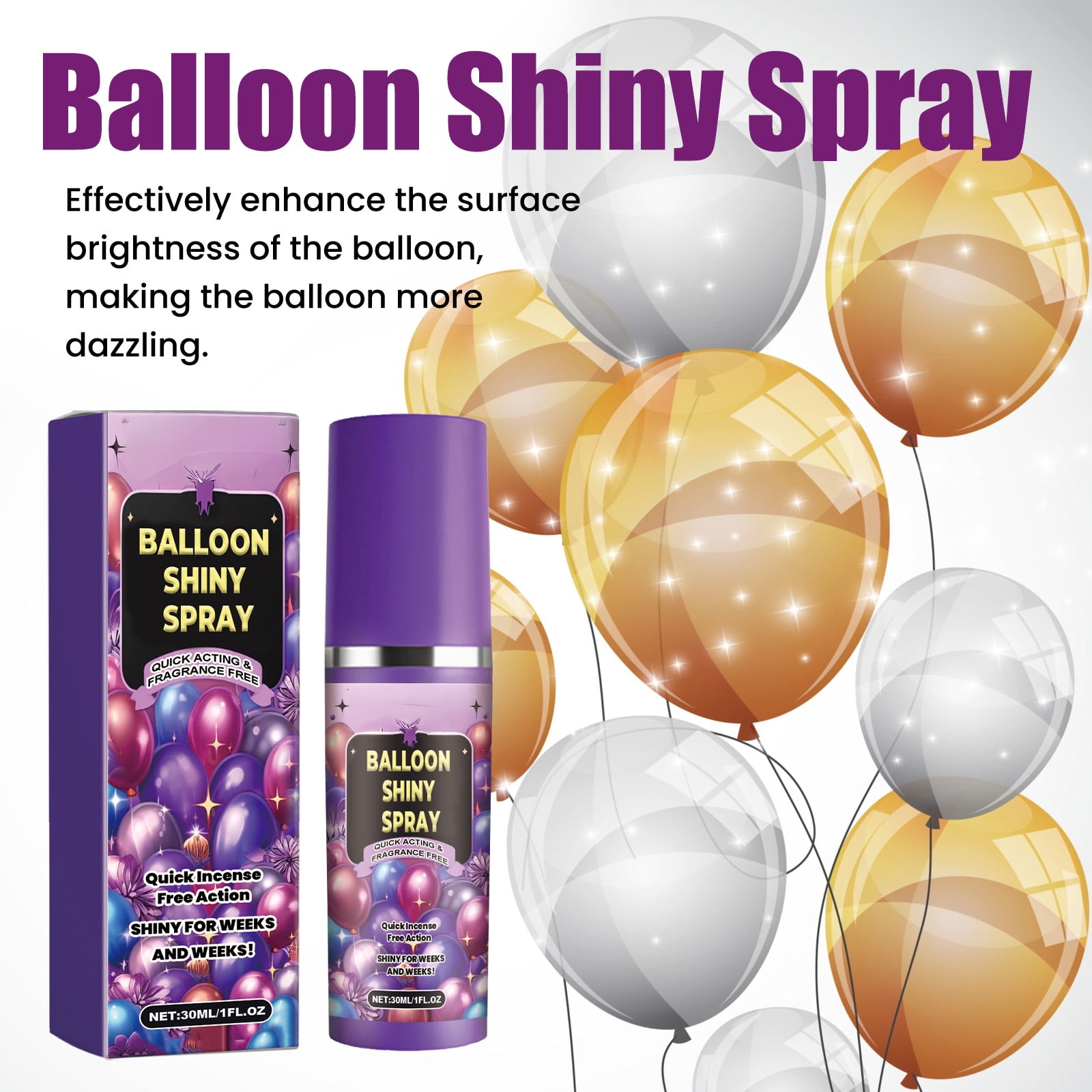 Alvantor Balloon Shine Spray for Latex, High Gloss Anti-Oxidation Lasting Shine, Party Decorations, 1fl.oz