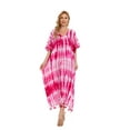 thumbnail image 3 of Beautybatik Fuchsia Women Hippie Tie Dye Caftan Kaftan Loungewear Maxi Plus Size Long Dress 4X, 3 of 6